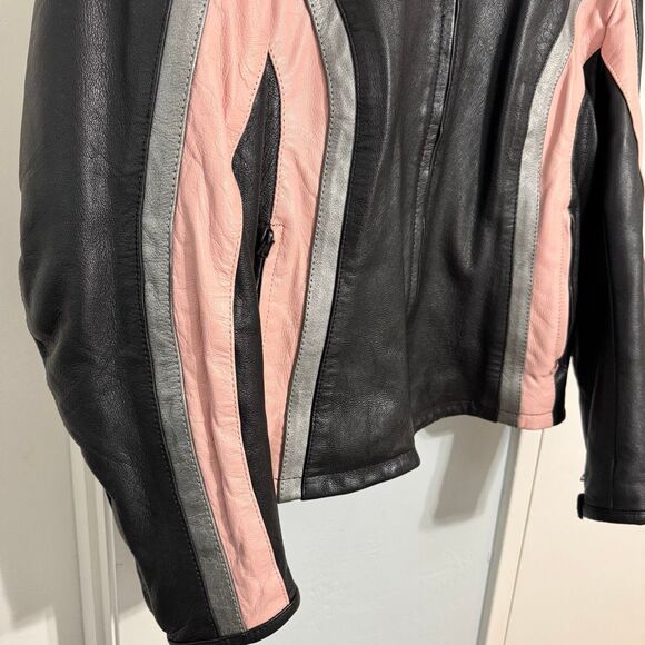 Hot Leathers Women’s Moto Jacket Black w/ Pink & Silver Stripes XL - Picture 3 of 10
